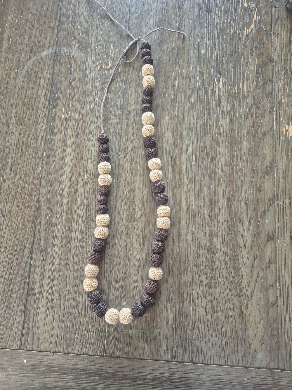 Handmade Boho Crochet Bead Necklace - Cream & Dark Brown - Picture 5 of 5